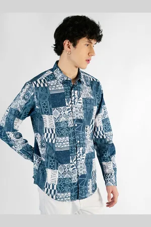 IVOC Men Classic Spread Collar Abstract Printed Cotton Casual Shirt