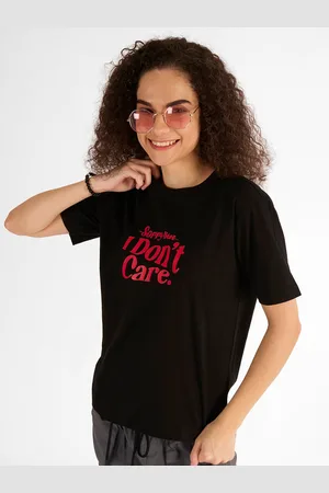 IVOC Women Typography Drop-Shoulder Sleeves Applique T-shirt