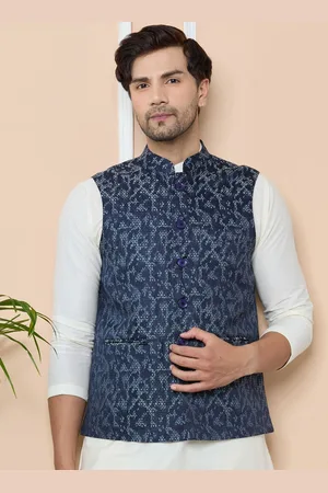 See Designs Woven Design Mandarin Collar Neck Nehru Jacket