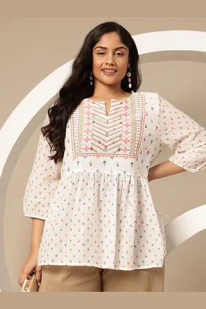 Sztori Plus Size Ethnic Motifs Print Pure Cotton Pleated Kurti