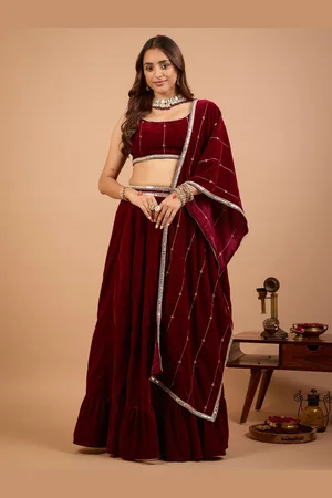 ALAYA Embroidered Velvet Ready to Wear Lehenga & Blouse With Dupatta