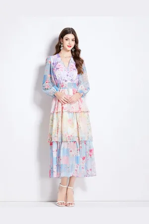 JC Collection Women Floral Print Fit & Flare Tiered Midi Dress