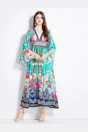 JC Collection Women Floral Print Flared Sleeve Maxi Dress