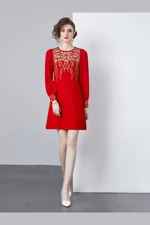 JC Collection Women Puff Sleeve A-Line Dress
