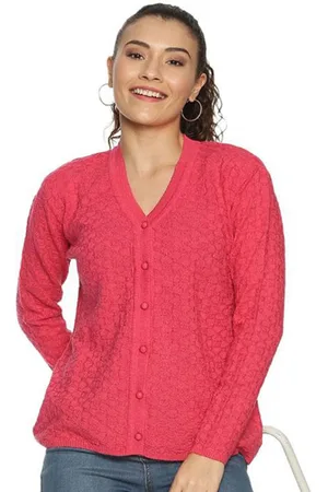 CLAPTON Women V-Neck Long Sleeves Woollen Cardigan