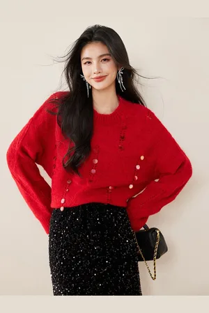 JC Collection Women Embellished Cable Knit Pullover Sweater
