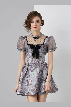 JC Collection Women Floral Print Puff Sleeve Fit & Flare Mini Dress