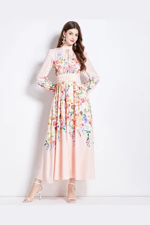 JC Collection Women Floral Printed Puff Sleeves Fit & Flare Maxi Dress