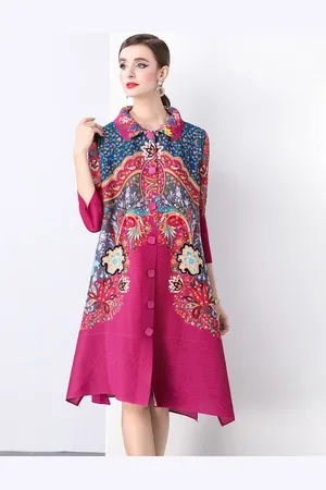 JC Collection Women Floral Printed Shirt Collar A-Line Dress