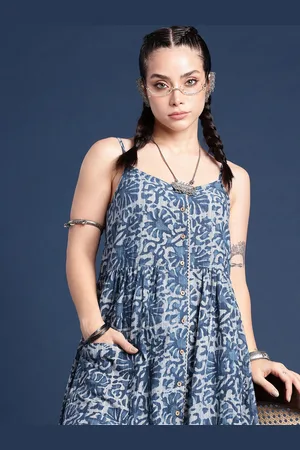 Taavi Ethnic Print Shoulder Straps A-line Bagru Ethnic Dress