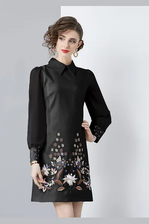 JC Collection Women Floral Printed Puff Sleeve Shirt Dress