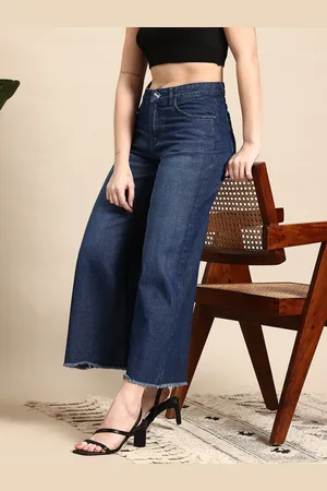 Mast & Harbour Women Wide Leg Whiskers & Chevrons High-Rise Jeans