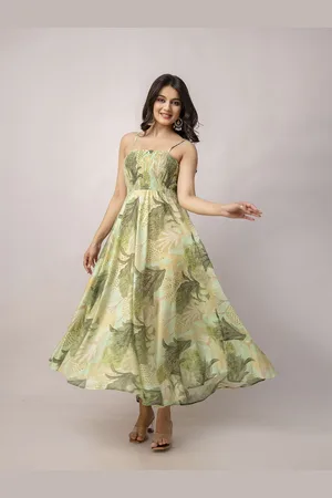 Kalini Floral Printed Shoulder Straps Fit and Flare Maxi Dress