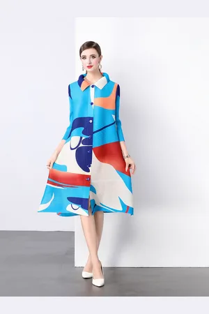 JC Collection Women Shirt Collar A-Line Midi Dress