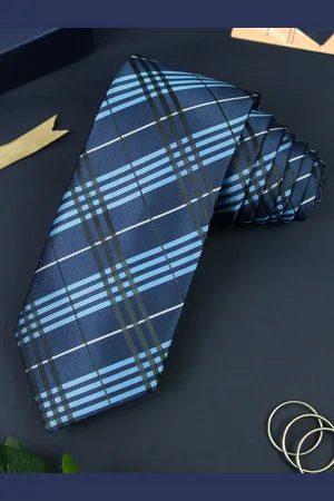 PELUCHE Blue & Navy Blue Checked Broad Tie