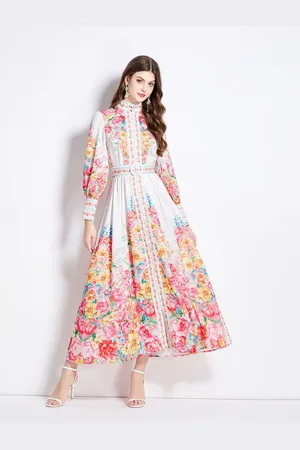 JC Collection Women Floral Print Maxi Dress With Belt
