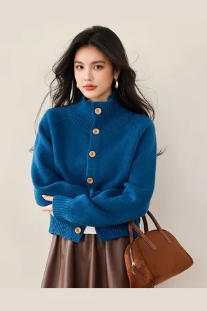 JC Collection Women High Neck Cardigan Sweaters