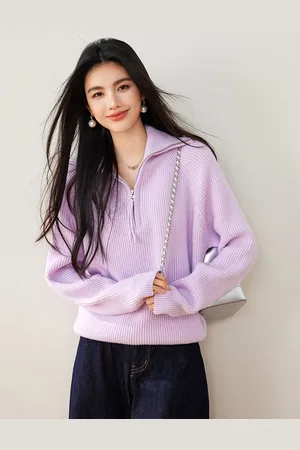 JC Collection Women Shirt Collar Long Sleeves Pullover