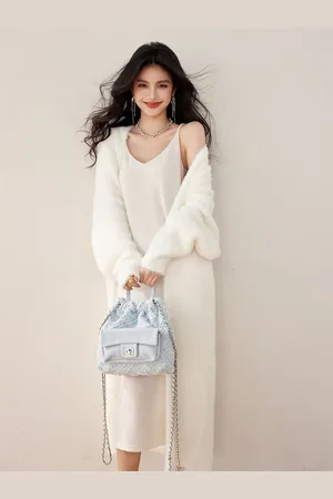 JC Collection Women Fuzzy Detail Longline Sweaters