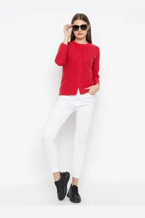 CLAPTON Women Woollen Geometric Self Design Long Sleeves Casual Cardigan