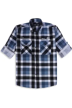CAVIO Boys Comfort Spread Collar Tartan Checked Cotton Casual Shirt