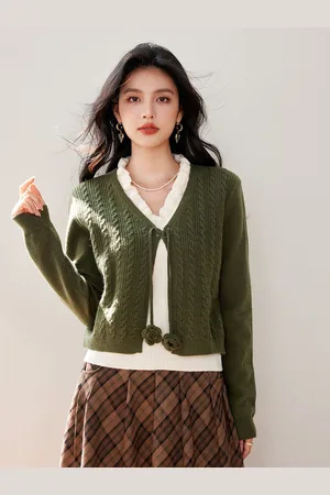 JC Collection Women Cable Knit Crop Cardigan