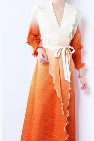 JC Collection Women Ombre Pleated Maxi Dress With Belt