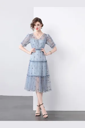 JC Collection Women V-Neck Embellished Fit & Flare Midi Dress
