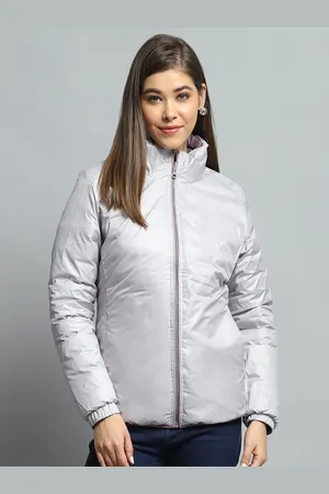 Monte Carlo Women Mock Collar Solid Casual Reversible Puffer Jacket