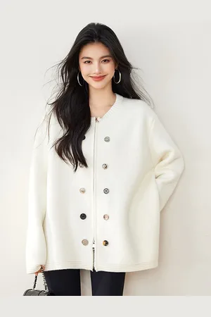 JC Collection Women Round Neck Cardigan With Button Detailed