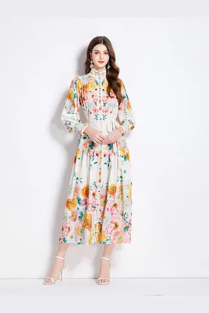 JC Collection Women Floral Print Fit and Flare Midi Dress