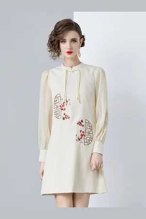 JC Collection Women Floral Printed Mandarin Collar A-Line Dress