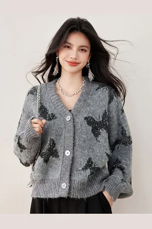 JC Collection Women Self Design V-Neck Long Sleeves Cardigan