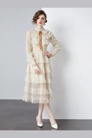 JC Collection Women Tie-Up Neck A-Line Midi Dress