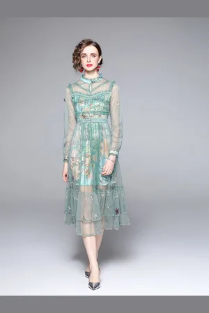 JC Collection Women Floral Print Puff Sleeve Fit & Flare Midi Dress