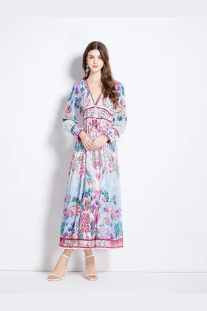 JC Collection Women Floral Print Flared Sleeve Maxi Dress