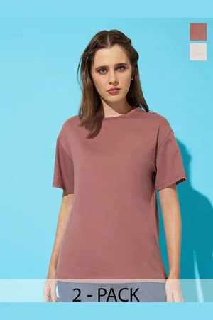 Roadster The Lifestyle Co. Women Pack Of 2 Solid Round Neck Cotton Oversized T-shirts