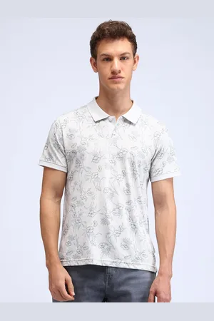 Flying Machine Men Floral Printed Polo Collar Cotton T-shirt