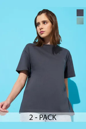 Roadster The Lifestyle Co. Women Pack Of 2 Solid Round Neck Cotton Oversized T-shirts