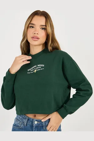 Styli Women Regular Fit Crop Length Graphic Print Sweatshirt