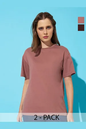 Roadster The Lifestyle Co. Women Pack Of 2 Solid Round Neck Cotton Oversized T-shirts
