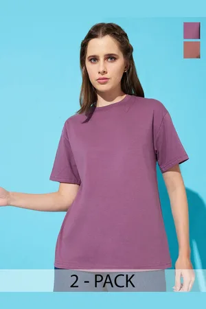 Roadster The Lifestyle Co. Women Pack Of 2 Solid Round Neck Cotton Oversized T-shirts