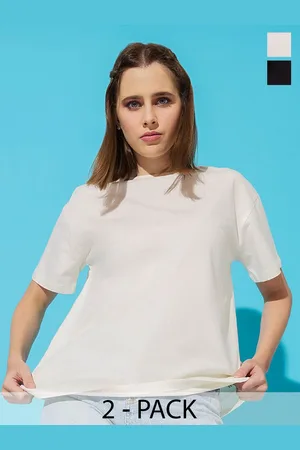 Roadster The Lifestyle Co. Women Pack Of 2 Solid Round Neck Cotton Oversized T-shirts