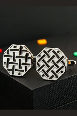 PELUCHE Gold-Toned & Brown Octagon Enamel Cufflinks