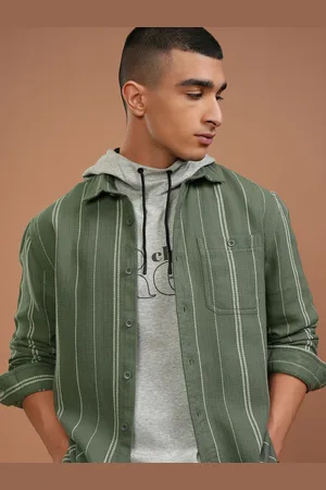 Highlander Men Vertical Striped Spread Collar Relaxed Fit Casual Shacket