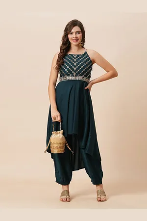 Globus Floral Yoke Design Sequinned A-Line Kurta with Afghani Pants