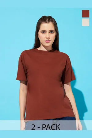 Roadster The Lifestyle Co. Women Pack Of 2 Solid Round Neck Cotton Oversized T-shirts