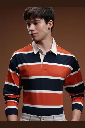 Highlander Men Striped Polo Collar Relaxed Fit T-shirt