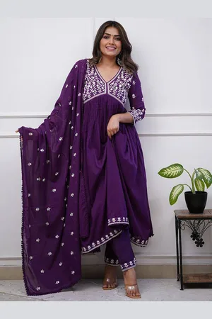 Lilots Floral Embroidered Empire Anarkali Kurta with Trousers & Dupatta