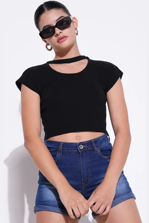 SHOWOFF Women Round Neck Extended Sleeves Crop Top